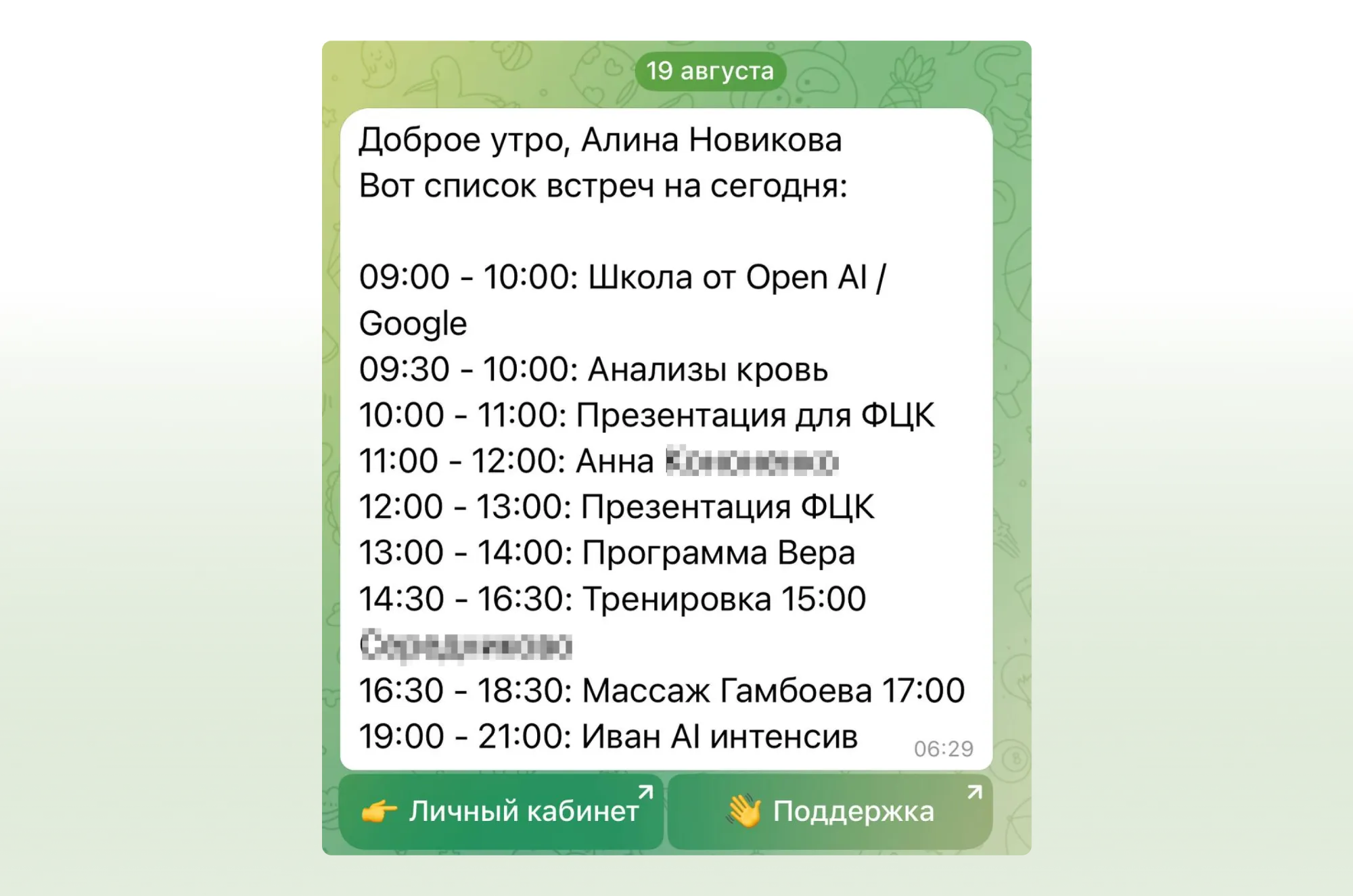 Сводка дел на на текущий день от телеграм-бота Планёрки