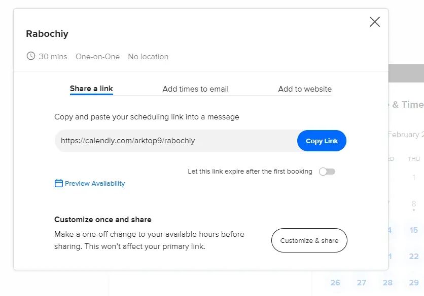 Ссылка на встречу в Calendly