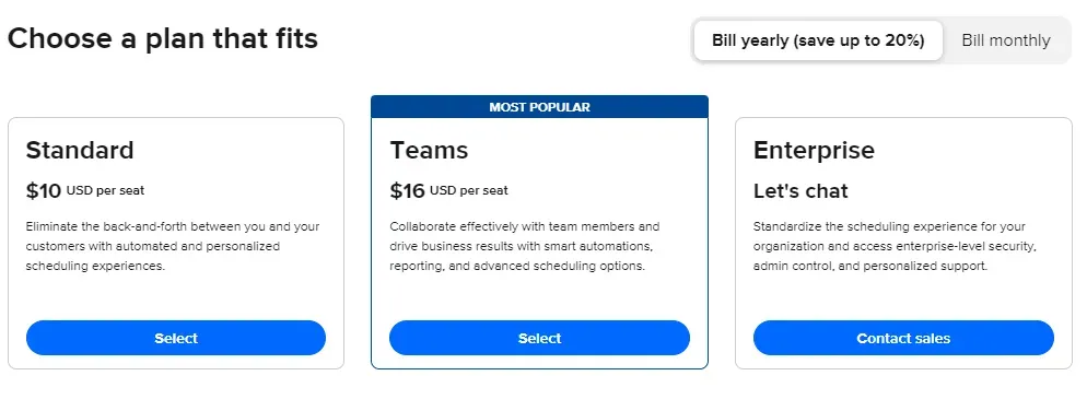 Тарифы в Calendly