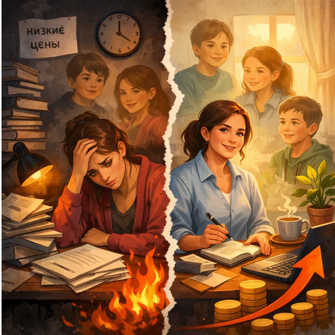 От заниженной стоимости у репетитора может начаться выгорание: страдает мотивация к работе, следовательно падает качество обучения