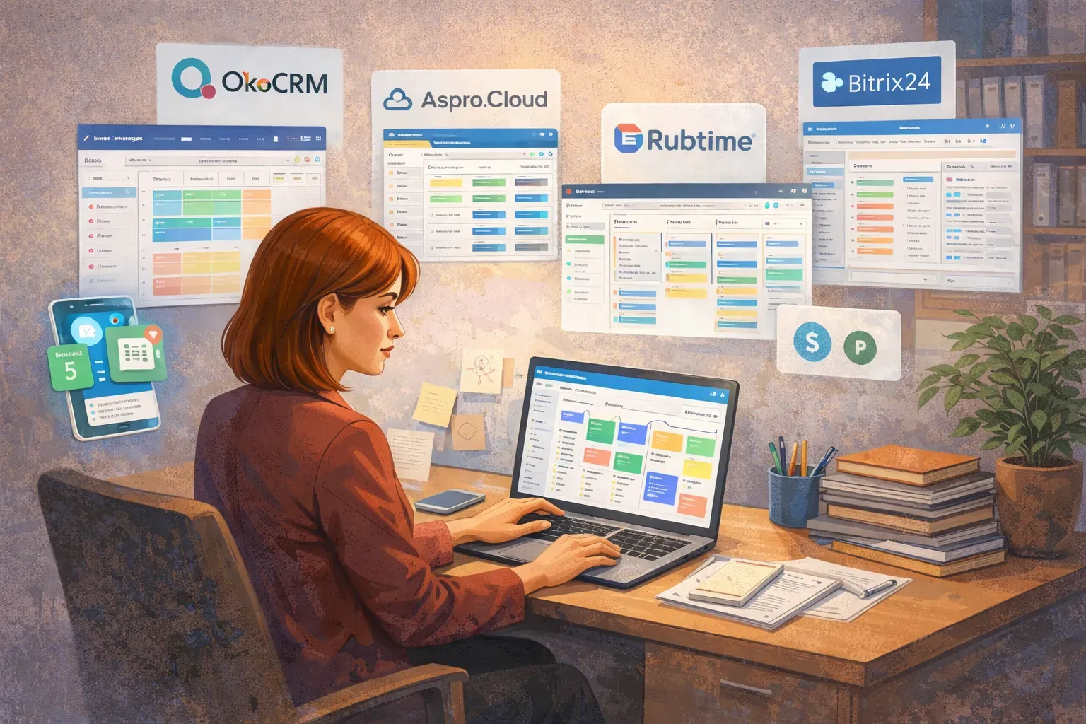 В результатах поиска — сплошные лендинги CRM: OkoCRM, Битрикс24, Rubitime, Aspro Cloud. Каждый сервис продаёт свою систему, но не в одном нет ответа на главный вопрос: а нужна ли CRM для психолога вообще?