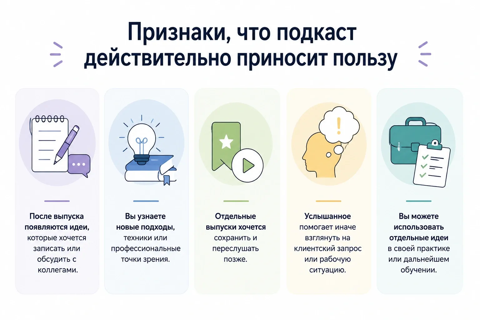 Хороший профессиональный подкаст помогает находить новые идеи для практики и обучения