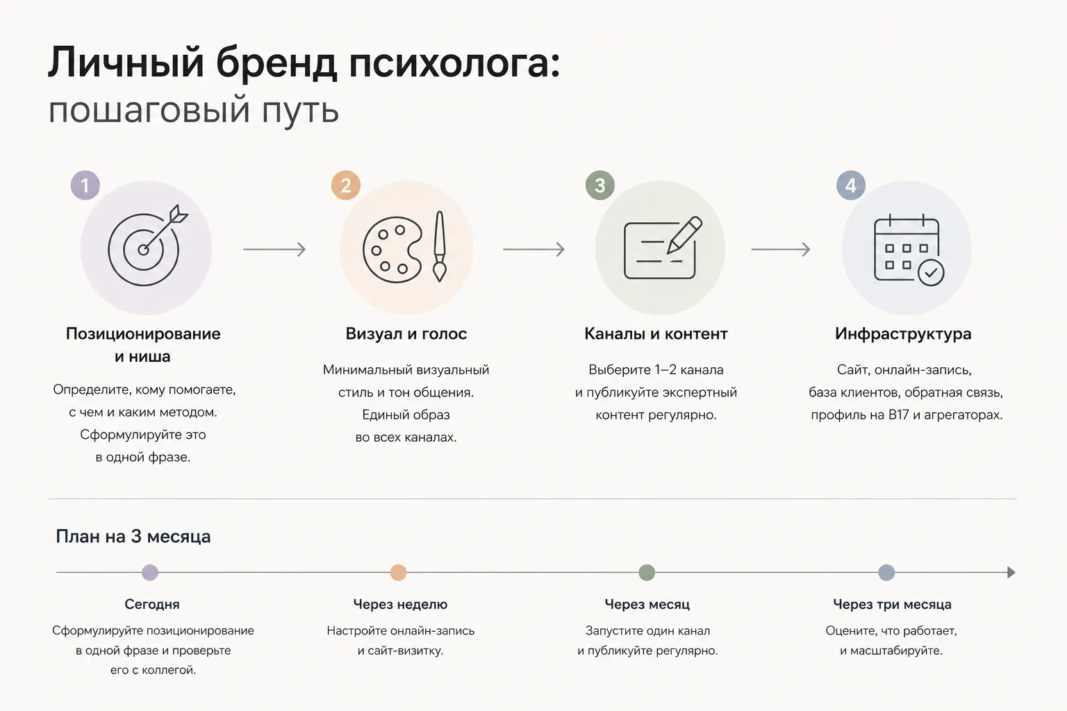 Так может выглядеть план развития личного бренда в первые месяцы частной практики