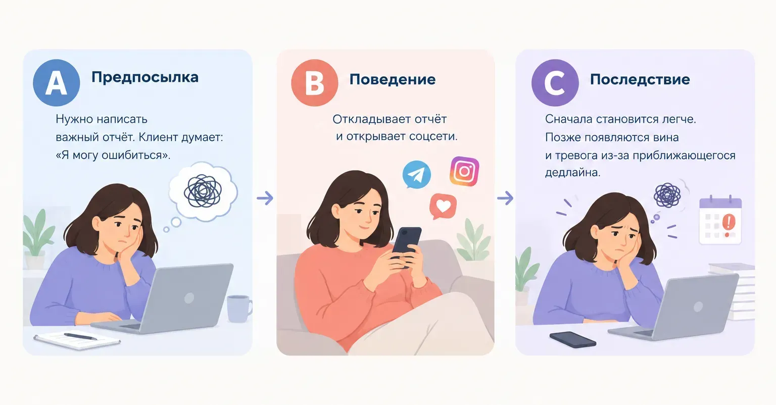 Цикл тревоги: предпосылка, поведение, последствия